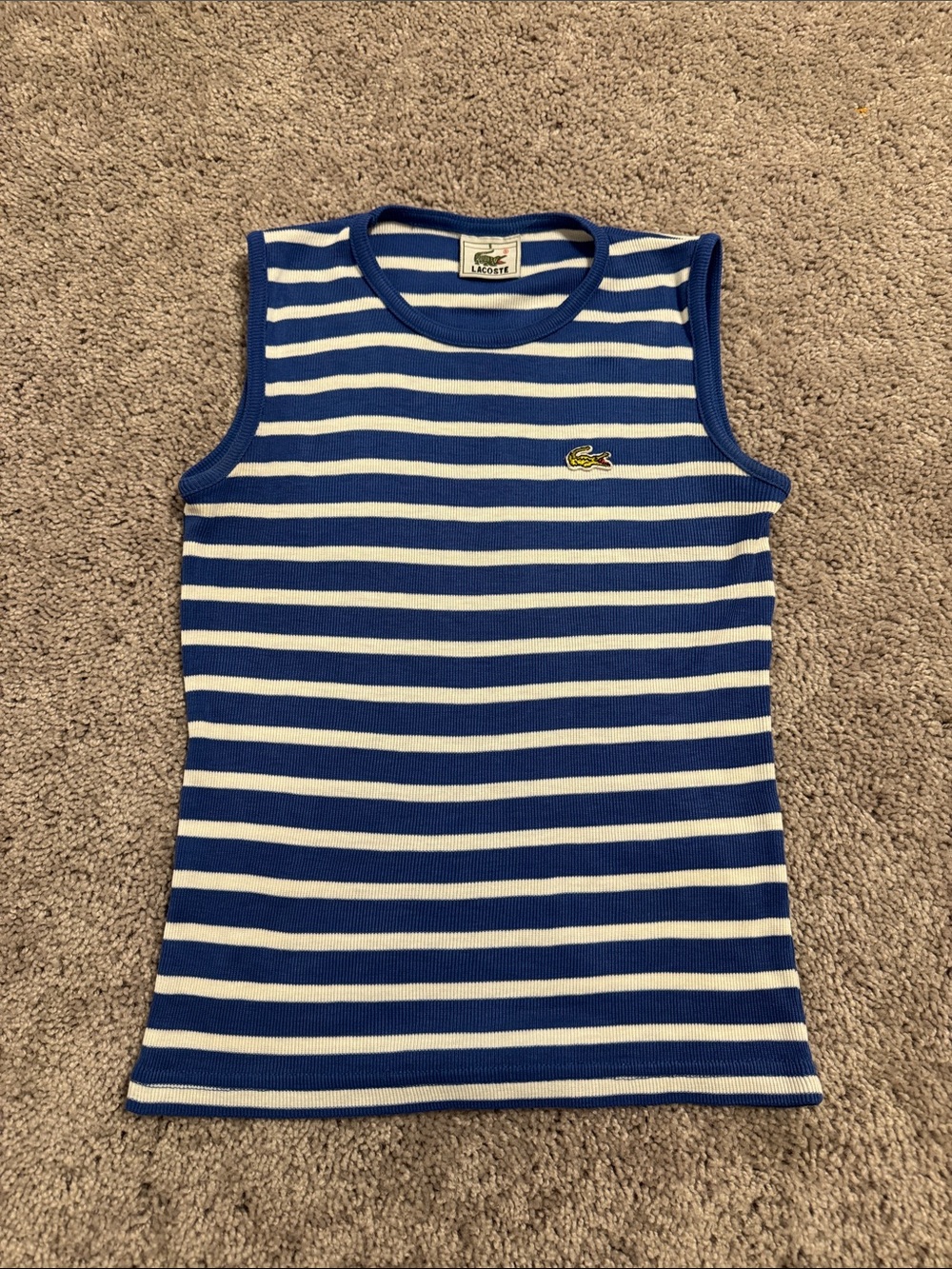 Lacoste Blue and White Striped Tank Top